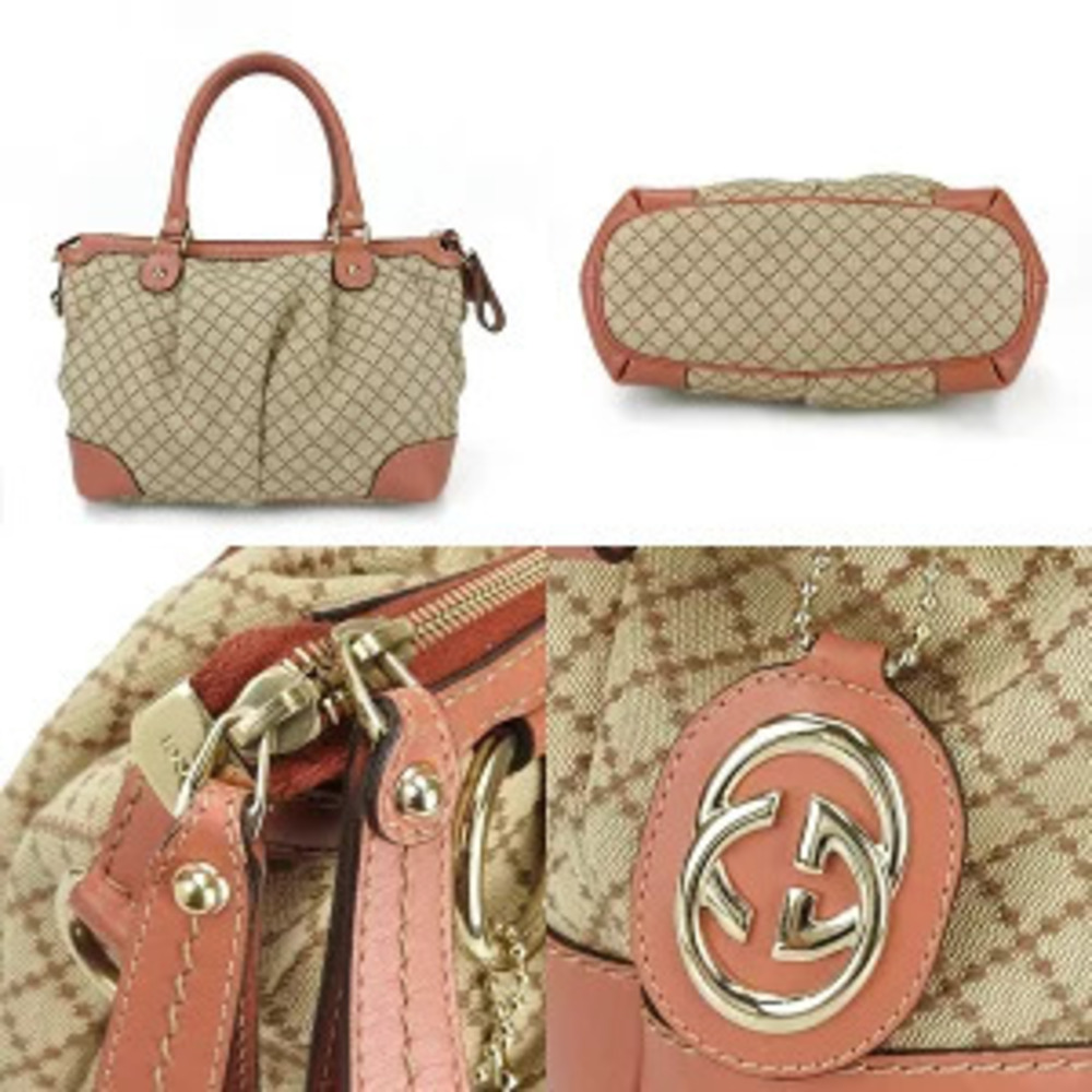 Gucci Tote Bag Shoulder Diamante Sukey Leather Beige Pink Canvas - Picture 3 of 10